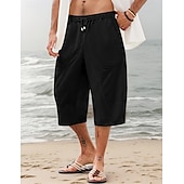 baratos Feriado-Homens Calção Shorts de linho Shorts de verão Shorts de praia Calças Capri Bolsos Com Cordão Cintura elástica Tecido Conforto Respirável Comprimento da panturrilha Ao ar livre Diário Praia Havaiana