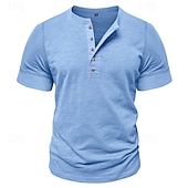 Χαμηλού Κόστους Casual Tee Henley-100% βαμβακερό ανδρικό μπλουζάκι henley κοντομάνικο μονόχρωμο απλό κουμπιά κλασικού στυλ henley casual καθημερινά καλοκαιρινή άνοιξη  &amp; φθινόπωρο μαύρο λευκό γαλάζιο μπλουζάκι henley