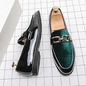 levne Poloformální-pánské luxusní červené sametové a černé lakované mokasíny – stylové slip-on společenské boty s kovovou přezkou na svatby a formální události