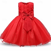 abordables Robes à Fleurs pour Filles-Robe de Demoiselle d&#039;Honneur Fille enfants Fille Robe de princesse Utilisation Mariage Soirée Elégant Magnifique Maille Couleur unie Sans Manches Col Ras du Cou Blanche Rose Claire 4 ans et +