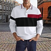 cheap Men&#039;s Classic Polo-Men&#039;s Golf Shirt Golf Polos Shirts Work Casual Lapel Long Sleeve Basic Modern Color Block Patchwork Buttons Spring &amp;  Fall Regular Fit Black Pink Navy Blue Brown Golf Shirt