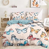 preiswerte 100% Baumwolle-3-teiliges Bettbezug-Set aus der Serie „Blumenschmetterling“, 100 % Baumwolle oder Polyester, superweich, hautfreundlich und langlebig