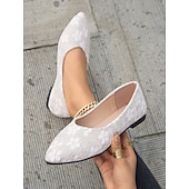 voordelige Platte damesschoenen-beige bloemenkanten puntige platte schoenen voor dames – elegante en comfortabele schoenen voor bruiloften en formele gelegenheden