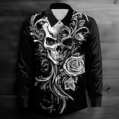 cheap Men&#039;s Printed Shirts-Men&#039;s Cool Skulls Casual Shirt Button Up Shirt Long Sleeve Dark Spring Fall Turndown Button Up Red Blue Purple Green Black-white