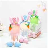 cheap Easter Lights-1 Pc Easter Long Leg Rabbit with Light, Faceless Child, Dwarf Doll, Carrot Resurrection Egg, Easter Indoor Party, Restaurant Atmosphere Decoration