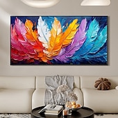cheap Landscape Paintings-Handmade Original Coloured Feathers Oil Painting On Canvas Abstract Colourful Wings Wall Art for Home Decor With Stretched Frame Without Inner Frame Painting