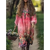 billiga Etnisk Boho Klänning-kvinnors boho klänning blommig v-ringad maxi klänning vintage klänning tryck klänning mode modern sommar våren