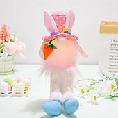 cheap Easter Lights-1 Pc Easter Long Leg Rabbit with Light, Faceless Child, Dwarf Doll, Carrot Resurrection Egg, Easter Indoor Party, Restaurant Atmosphere Decoration