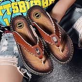 abordables Sandalias de vestir-Chanclas vintage de piel sintética marrón para hombre: sandalias de verano con punta abierta hechas a mano con suela antideslizante para playa, viajes y uso informal