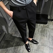 levne Štíhlý-Pánské Oblekové Kalhoty Kalhoty chinos Knoflíky Kapsy Pevná barva Pohodlné Po kotníky Formální Párty Práce Módní Klasický styl Černá Khaki Lehce elastické
