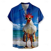 voordelige Vogels &amp; Dieren-Voor heren Kip Overhemd Strand hemd Korte mouw Grappig Zomer Lente Strijkijzer Dichtknopen blauw