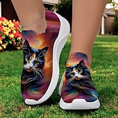 preiswerte Damen-Sneaker-Flyknit-Sneaker mit Katzen- und Schmetterlings-Print für Damen – atmungsaktive, leichte Freizeitschuhe für den Alltag und Outdoor-Aktivitäten