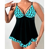 abordables Maillots une pièce et tankinis-Femme Tankini Maillot De Bain Deux Pièces Col en V Maillots de Bain Maillots de Bain Noir / Blanc Blanche Respirable Séchage rapide Poids Léger Sans Manches - Natation Surf Plage Eté Printemps Grande