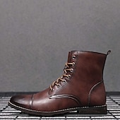 abordables Bottes de combat-bottines à lacets marron pour hommes – similicuir avec doublure en peluche chaude et semelle antidérapante durable, idéales pour les tenues décontractées d&#039;hiver