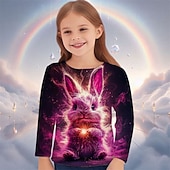 cheap Girl&#039;s 3D Animals-Easter Girls&#039; 3D Graphic Animal Rabbit T shirt Tee Long Sleeve Spring Fall Fashion Basic Kids 4-12 Years Crew Neck Outdoor Casual Daily Regular Fit