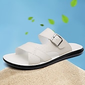 billige Ferietøfler-solbrune sandaler i kunstskinn med spennreim for menn – stilige sommersklier med teksturert design og sklisikker såle for fritidsbruk