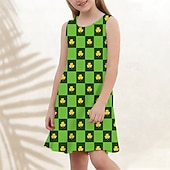 preiswerte 3D Shining Vision Kleid-St. Patrick Mädchen&#039; 3D Graphic Vierblättriges Kleeblatt Kleid Ärmellos Sommer Frühling Urlaub Täglich Festtage Prinzessin Schön Süß kinderkleidung 4-12 Jahre Casual kleid A Linie Kleid Knielang