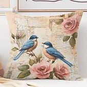 levne květinový a rostlinný styl-1 ks Polyester Polštářový potah, Zvíře stromy a listí rustikální design Pastýřský Obdélníkový Tradiční Klasický