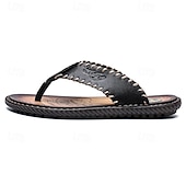 abordables Sandalias de vestir-Chanclas vintage de piel sintética marrón para hombre: sandalias de verano con punta abierta hechas a mano con suela antideslizante para playa, viajes y uso informal