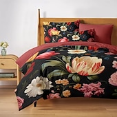 abordables conception exclusive-Ensemble de housse de couette 100% coton peinture à l&#039;huile vintage style fleurs ensemble de lit double ensemble de 2 pièces ensemble de 3 pièces léger doux en peluche courte ensemble de literie