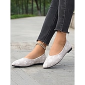 voordelige Platte damesschoenen-beige bloemenkanten puntige platte schoenen voor dames – elegante en comfortabele schoenen voor bruiloften en formele gelegenheden