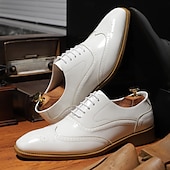 cheap Formal-Men&#039;s Multicolor Patent Leather Oxford Shoes – Wingtip Brogue Design, Formal Lace-Up Dress Shoes for Weddings and Business Events