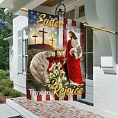 abordables Banderas de Jardín, Banner-Bandera de Jardín 12x18 Pulgadas Decoraciones al Aire Libre Bienvenida Bandera de Jardín Patio Bandera Cruz Jesús Bandera de Jardín Doble Cara Banderas al Aire Libre 1pc