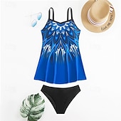 abordables Maillots une pièce et tankinis-Femme Tankini Maillot De Bain Deux Pièces Col en V Bretelles Croisées Maillots de Bain Maillots de Bain Orange Vert Respirable Séchage rapide Poids Léger Sans Manches - Natation Surf Plage Et