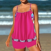 cheap One Pieces &amp; Tankinis-Women&#039;s Tankini Two Piece Swimsuit Racerback Swimwear Swimwear Light Pink Black / White Breathable Quick Dry Lightweight Sleeveless - Swimming Surfing Beach Summer Spring Plus Size