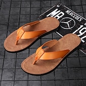 preiswerte Kleidungs-Sandalen-Braune Flip-Flops aus Kunstleder für Herren - lässige Sommersandalen mit offener Spitze und bequemer Sohle für Strand und Alltag
