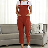 billiga Overall-Dam Byxor Jumpsuit Sparkbyxor Lättvikt Ledigt Ankellång Mellanhög midja Slät Ficka Mateial som andas Bekväm Oelastisk Hem Ledigt / vardag Rödvin Mörkgrön Marin Svart Sommar Vår Normal