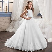 levne Dívčí květinové šaty-Šaty pro květinovou družičku děti Dívčí Princeznovské šaty Výkon Svatební Párty Elegantní Krásná Krajka Síťka Pevná barva Bez rukávů Tričkový Světle žlutá Bledě růžová 4 roky +