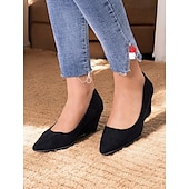 abordables Block Heels-escarpins compensés à bout pointu en faux suède noir pour femmes - chaussures élégantes et confortables pour le bureau et les événements formels