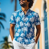 halpa Trooppiset kasvit-Miesten Kookospuu Trooppiset kasvit Havaiji paita Button Up paita Havaijilaispaita Lyhythihainen Havaijilainen Lomakeskus Loma Pyhäpäivä Ranta-asut Kesä Kevät Sänkyjen avaus 3D-tulostus kauluspaidat