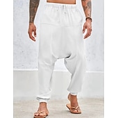 economico Classico-Per uomo Pantaloni di lino Pantaloni Pantaloni estivi Pantaloni larghi Pantaloni stile harem A cordoncino Vita elastica Liscio Comfort Traspirante Lunghezza intera Yoga Giornaliero Per eventi Di