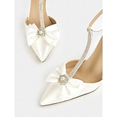 preiswerte Formell-Elfenbeinfarbene Brautschuhe mit T-Riemchen, Blumenapplikationen und Strasssteinen – klassische Hochzeitsschuhe für Damen