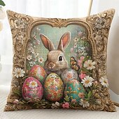 cheap Holiday Cushion Cover-Easter Decorative Toss Pillows Cover 1PC Bunny Eggs Soft Square Couch Cushion Case Pillowcase for Bedroom Livingroom Sofa Chair