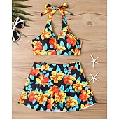 abordables Maillots une pièce et tankinis-Femme Tankini Maillot De Bain Deux Pièces Dos Nu Maillots de Bain Floral Maillots de Bain Noir Jaune Respirable Séchage rapide Poids Léger Sans Manches - Natation Surf Plage Eté Printemps