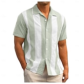 cheap Men&#039;s Casual Shirts-Men&#039;s Shirt Summer Shirt Casual Shirt Bowling Shirt Black Green khaki Short Sleeve Color Block Collar Daily Going out Clothing Apparel Fashion Casual Comfortable