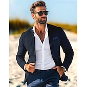 abordables Blazer en lin-Blazer en lin pour hommes veste de sport mode décontractée été unis blazer bleu poussiéreux gris clair bleu foncé coupe ajustée à simple boutonnage un bouton