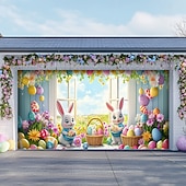 billige Garasje- og dørbanner-Utendørs Garasje Dør Dekorasjon Banner Kanin Egg Stor Bakgrunnsdekorasjon Utendørs Garasje Dør Hjemmevegg Dekorasjoner Arrangement Fest Parade