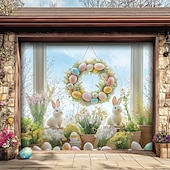 billige Garasje- og dørbanner-Utendørs Garasje Dør Dekorasjon Banner Kanin Egg Stor Bakgrunnsdekorasjon Utendørs Garasje Dør Hjemmevegg Dekorasjoner Arrangement Fest Parade