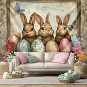 cheap Holiday Tapestries-Hanging Tapestry Eggs Bunny Wall Art Large Tapestry Mural Decor Photograph Backdrop Blanket Curtain Home Bedroom Living Room Decoration
