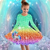 billiga Enhörningsklänning i 3D-Flickor 3D Grafisk Enhörnings Klänning Långärmad Sommar Vår Semester Dagligen Helgdag Prinsessa Skön Ljuv Barn 4-12 år Vardagsklänning A linjeklänning Knälång Normal