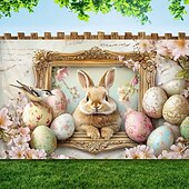 cheap Holiday Tapestries-Hanging Tapestry Eggs Bunny Wall Art Large Tapestry Mural Decor Photograph Backdrop Blanket Curtain Home Bedroom Living Room Decoration