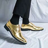 cheap Formal-Men&#039;s Dress Shoes PU Leather Breathable Comfortable Slip Resistant Lace-up Black Gold Fall Winter