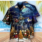 abordables Atuendo para escena navideña-Camisas navideñas con estampado de escena navideña para hombre, camisas con gráfico de Papá Noel, camisas casuales de calle, manga corta, 3D, con botones, ropa de moda