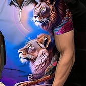 cheap Men&#039;s Animal Print Polo-Men&#039;s Lion Zip Polo Shirts Golf Shirt Short Sleeve Polo Shirts Collared Shirts Casual Funny Streetwear Vacation Wear Party Outfits 3D Print Quarter Zip Polo Pink Army Green Royal Blue