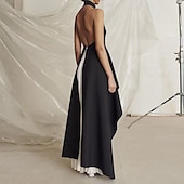 levne černý-A-Linie Večerní šaty Černé šaty Šaty Na večerní párty Černý tie Gala Délka po země Bez rukávů Vystupující límec Středa Addamsova rodina Chiffon Bez zad s záhyby