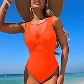 billiga One Pieces &amp; Tankinis-Dam Baddräkt Nät Badkläder Solid färg Badkläder Svart Marinblå Andningsfunktion Snabb tork Lättvikt Ärmlös - Simmning Surfing Strand Sommar Vår